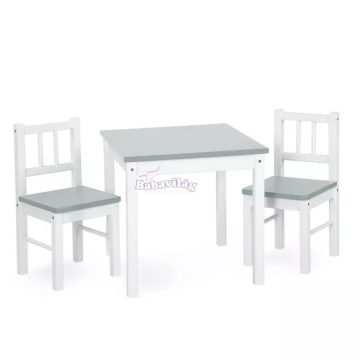 Gyerek fa asztal + 2 szék szürke/fehér