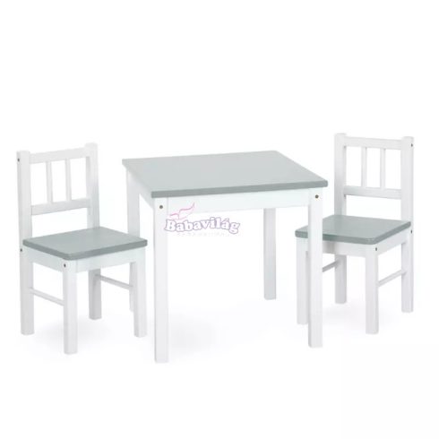 Gyerek fa asztal + 2 szék szürke/fehér